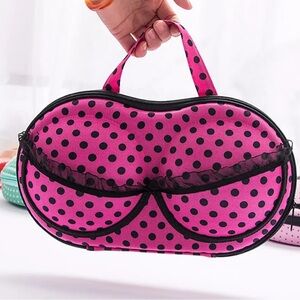 Lingerie Lace Polka Dot Bra Shaped Handbag Storage Pink/Black